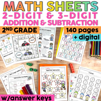 Preview of Math Worksheets 2-Digit 3-Digit Addition and Subtraction with without Regrouping
