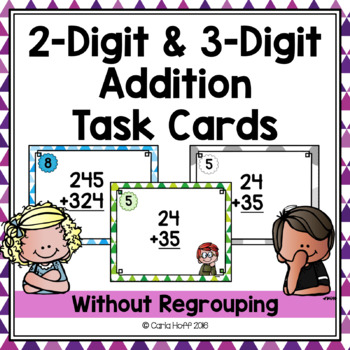 Preview of 2 Digit and 3 Digit Addition Without Regrouping - Task Cards
