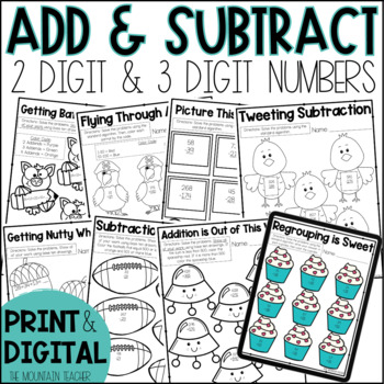 Preview of 2 Digit and 3 Digit Addition and Subtraction Worksheets and Lessons