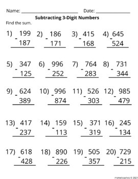 2-Digit and 3-Digit Subtraction Worksheets - Equations and Word Problems