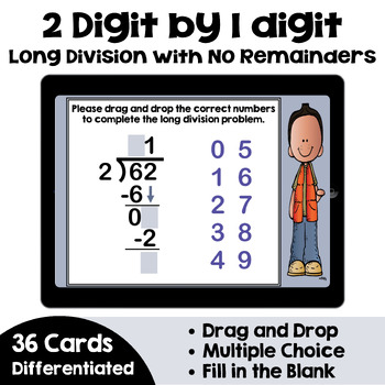 Preview of 2 Digit by 1 Digit Long Division Boom Cards | Self Correcting