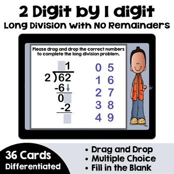 Preview of 2 Digit by 1 Digit Long Division Boom Cards - Self Correcting and Interactive