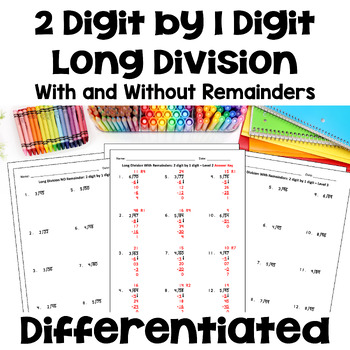 Preview of 2 Digit by 1 Digit Long Division Worksheets - Differentiated