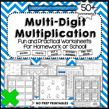 Preview of 2 Digit by 1 Digit Multiplication Worksheets NO PREP
