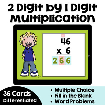 Preview of 2 Digit by 1 Digit Multiplication Boom Cards - Self Correcting