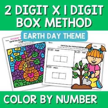Preview of 2 Digit by 1 Digit Multiplication Box Method Earth Day Color by Number/Code