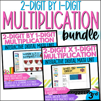 Preview of 2 Digit by 1 Digit Multiplication Google Sides BUNDLE Lessons, Practice, Review