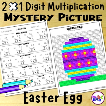 Preview of 4th Grade Easter Egg Multiplication Mystery Picture - 2 Digit by 1 Digit