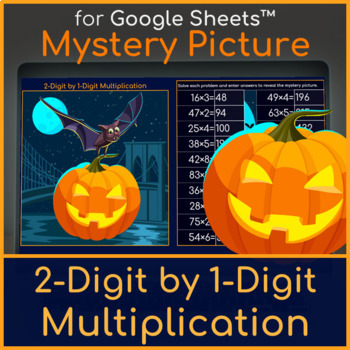 Preview of 2 Digit by 1 Digit Multiplication | Mystery Picture Halloween Bat