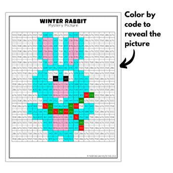 Multiplying 2 Digit by 1 Digit Numbers Winter Rabbit Mystery Picture