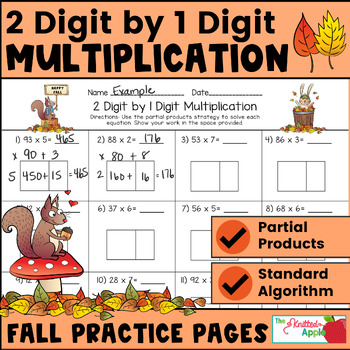 Preview of 2 Digit by 1 Digit Multiplication - Partial Products - Area Model {Fall Theme}