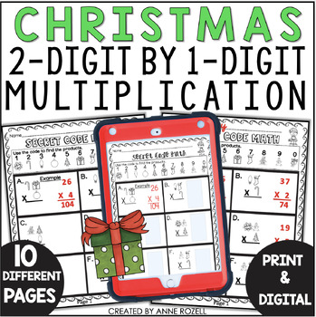 2-Digit by 1-Digit Multiplication Practice: Christmas Code | TpT