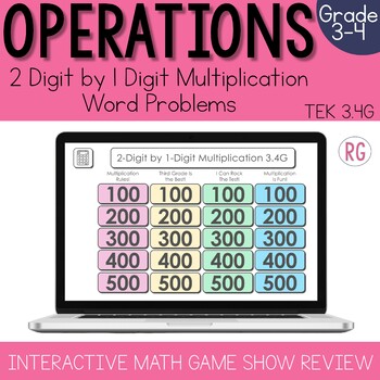 Preview of 2 Digit by 1 Digit Multiplication Word Problems  Game Show | Math Test Review