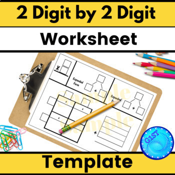 Preview of 2 Digit by 2 Digit Area Model Multiplication Worksheet Chart and Template