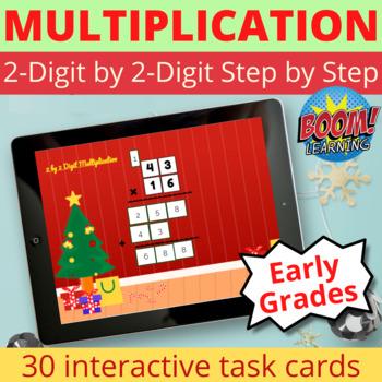 Preview of 2 Digit by 2 Digit Multiplication Boom Cards Christmas Theme