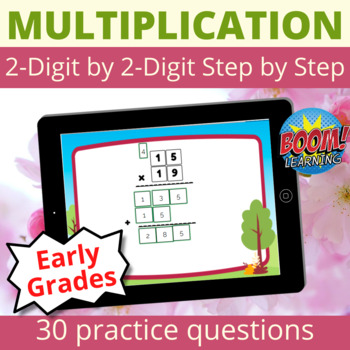 Preview of 2 Digit by 2 Digit Multiplication Boom Cards Spring