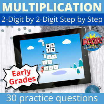 Preview of 2 Digit by 2 Digit Multiplication Boom Cards Winter Theme