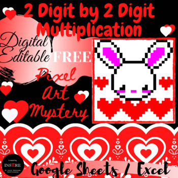 Preview of 2 Digit by 2 Digit Multiplication Bunny Valentine’s Day Math Pixel Art Mystery