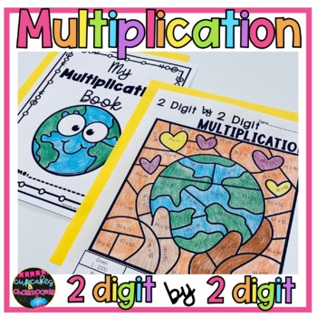 Preview of 2 Digit by 2 Digit Multiplication Facts Color By Number  Earth Day