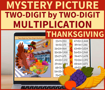 Preview of 2 Digit by 2 Digit Multiplication | Mystery Picture Thanksgiving Day Market
