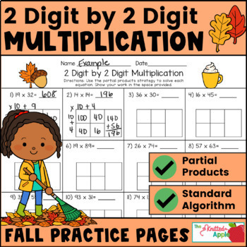 Preview of 2 Digit by 2 Digit Multiplication Partial Products - Area Model {Fall Theme}