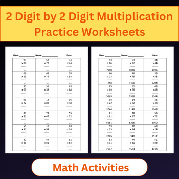 Preview of 2 Digit by 2 Digit Multiplication Practice Worksheets for Kids