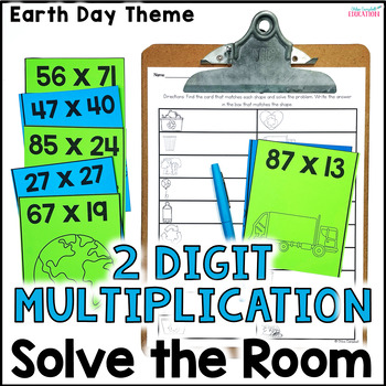 Preview of 2 Digit by 2 Digit Multiplication Solve the Room - Earth Day Math