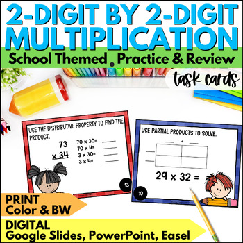 Preview of 2x2 Multiplication Task Cards - 2 Digit Multiplication Practice Review Activity