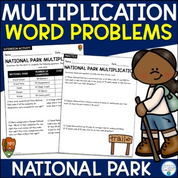 Preview of 2 Digit by 2 Digit Multiplication Word Problems Review Worksheets National Parks