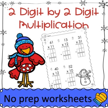 Preview of 2 Digit by 2 Digit Multiplication Worksheets with a Winter Theme
