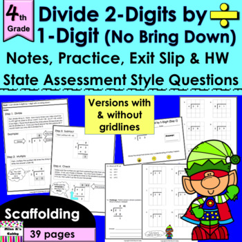 Preview of 2-Digits Divided by 1 no prep notes, CCLS practice, exit slip, HW, review