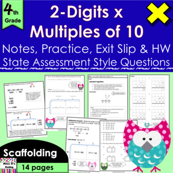 Preview of 2-Digits Times Multiples of 10: no prep notes, CCLS practice, exit slip, HW