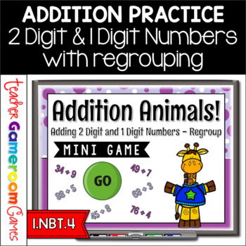 Preview of 2 Digit and 1 Digit Addition with Regrouping Digital Mini Game