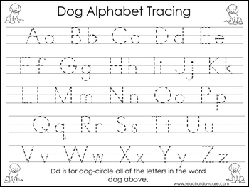Preview of 2 Dog themed Task Worksheets. Trace the Alphabet and Numbers 1-20. Preschool-KDG