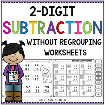 2 Double Digit Subtraction Without Regrouping Worksheets by Learning Desk