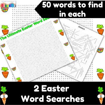 Preview of 2 Easter Word Searches (50 words to find for each) - Includes answer keys