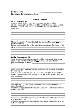 Preview of 2 templates for Response to Literature Essay(editable &fillable resource)