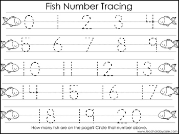 2 fish themed task worksheets trace the alphabet and numbers 1 20