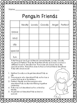 2 fun free penguin themed logic puzzles for beginners gr 2 3 4