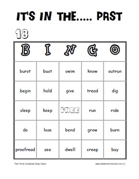 2 full games printable past tense vocabulary bingo by