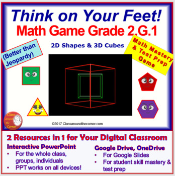 Preview of 2.G.1 Interactive Test Prep Game - Jeopardy 2nd Grade Math: Shapes & Cubes