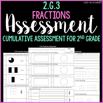 Preview of 2.G.3 Fractions Cumulative Assessment 2nd Grade Common Core