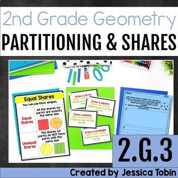 Preview of 2.G.3 Partitioning Shapes into Equal Parts, Fractions - Lessons, Worksheets