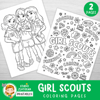 2 Girl Scouts Coloring Pages, Girl Scout Coloring Book, Cute Scout ...