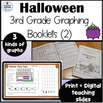 Preview of 2 Halloween Math Graphing Booklets 3rd Gr Bar Graphs Picture Graphs Pie Charts