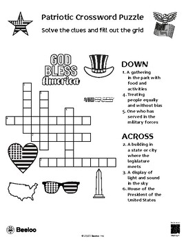 2 Intermediate Fourth of July Crossword Puzzles by Beeloo | TPT