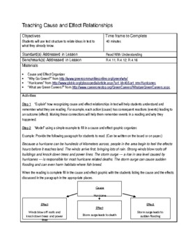 Preview of 2 Lesson Plans Teaching Cause & Effect Relationships with worksheets & answers