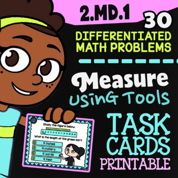 Preview of Measuring Objects With Measuring Tools Task Cards | 2nd Grade Activity | 2.MD.1