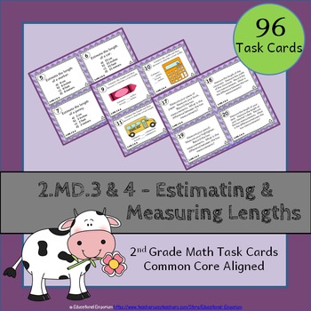 Preview of 2.MD.3 and 2.MD.4 Task Cards ★ Estimating and Measuring Lengths 2nd Grade Math