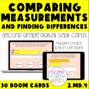 Preview of 2.MD.4 BOOM Cards Comparing Measurements and Finding Differences